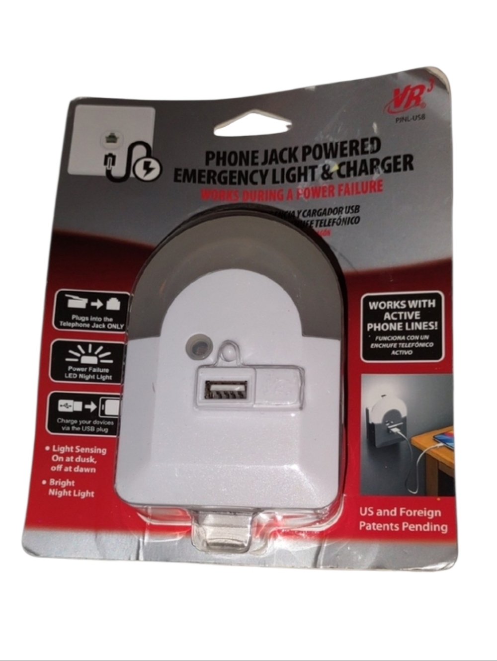 Phone Jack Powered Emergency Light & USB Charger - NEW